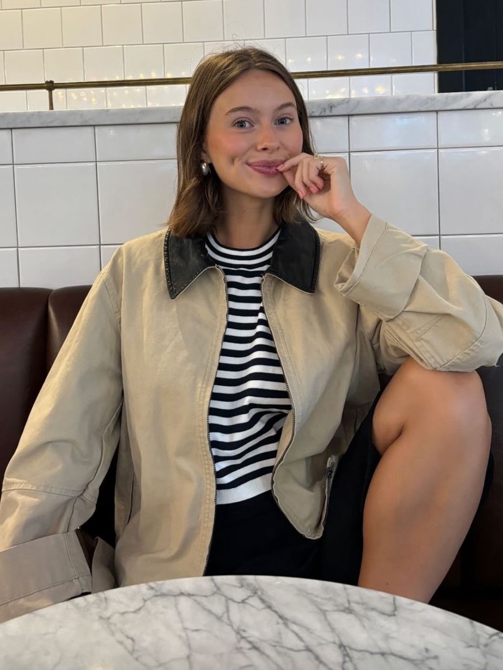 Mango Barn Jacket with Black Collar